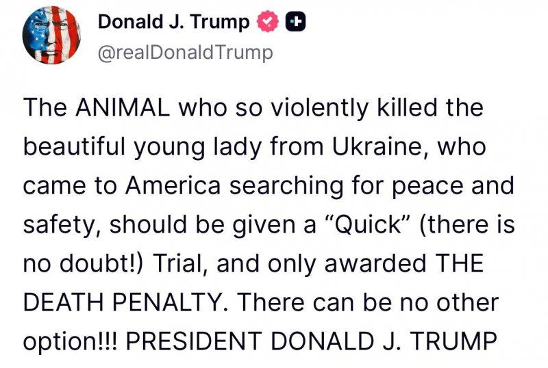 News about - Trump on Iryna Zarutska case: “The animal should only be awarded the death penalty”