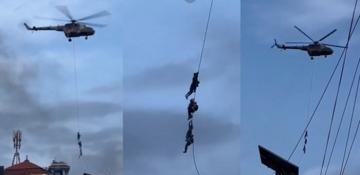 Nepal ministers cling to army helicopter ropes to escape protesters -  VIDEO 