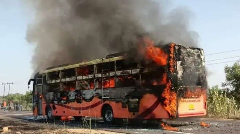 A bus fire in Rajasthan, India, kills at least 20 people