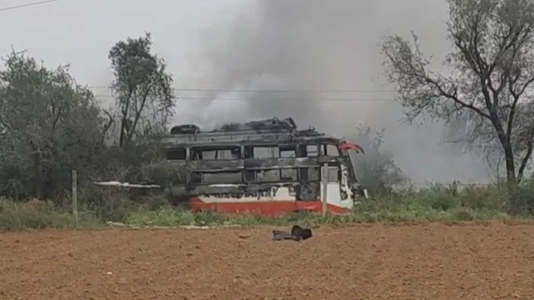 Two killed as bus catches fire after touching high-tension wire in India