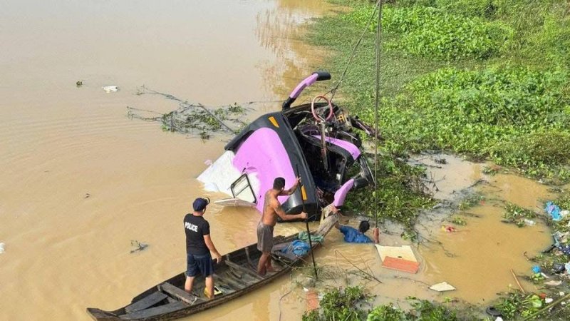 At least 13 dead after bus plunges into river in Cambodia