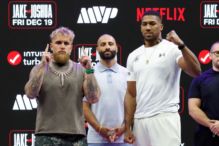 Jake Paul dwarfed by Anthony Joshua in heavyweight showdown ahead of December fight 