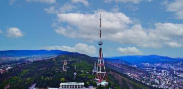 Tbilisi TV Tower illuminated in colors of Azerbaijani flag