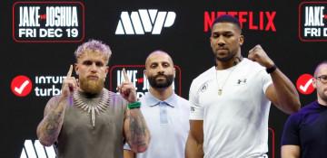 Jake Paul dwarfed by Anthony Joshua in heavyweight showdown ahead of December fight 