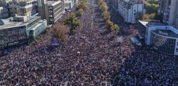 Serbians hold mass rally to mark first anniversary of deadly train station collapse