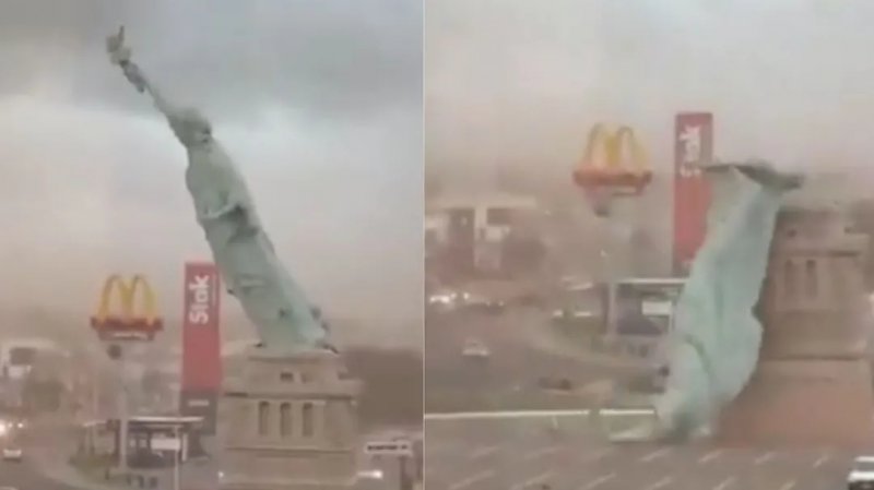 Storm topples 40-metre Statue of Liberty replica in Brazil -  VIDEO 