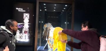 Four arrested over defacing of Crown Jewels display case at Tower of London 