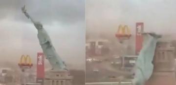 Storm topples 40-metre Statue of Liberty replica in Brazil -  VIDEO 