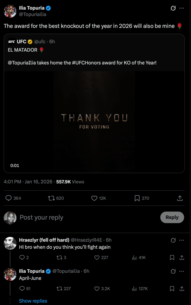 News about - UFC: Topuria eyes return against winner of Pimblett and Gaethje
