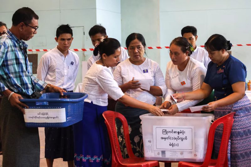 Myanmar military-backed party leads early election results