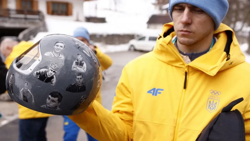 Who is on helmet that led to Ukrainian athlete's Winter Olympics ban? 
