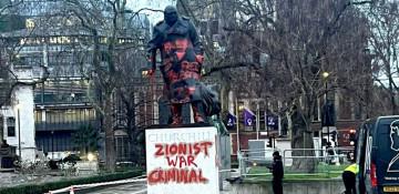 Churchill statue in London defaced with graffiti