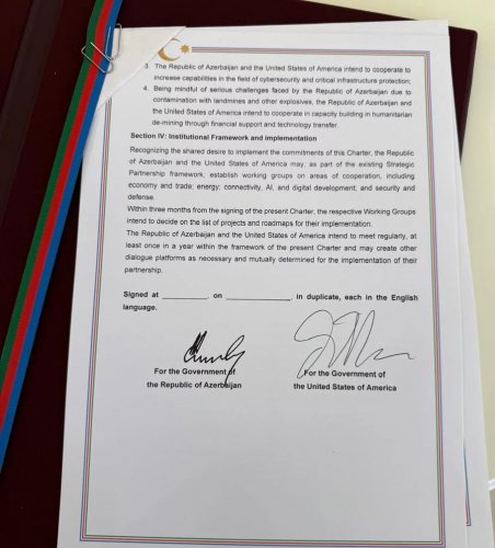 News about - Azerbaijan, US sign Charter on Strategic Partnership 
