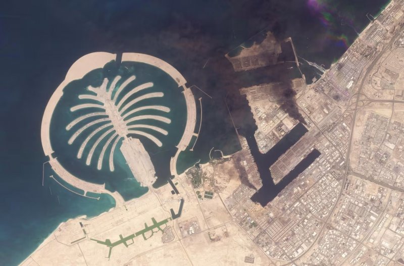 Satellite image shows smoke rising over Dubai's Port of Jebel Ali