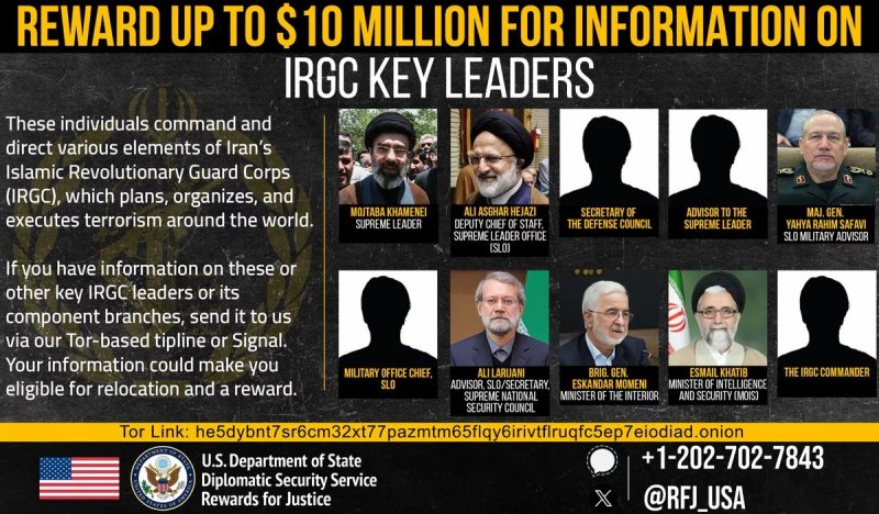 US offers up to $10 million reward for info on Mojtaba Khamenei and Larijani