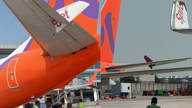 SpiceJet aircraft hits parked Akasa jet at Delhi airport -  VIDEO 