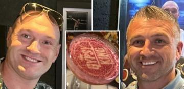 Tyson Fury and Darren Fletcher joined by Robert Kelbie in vip seats