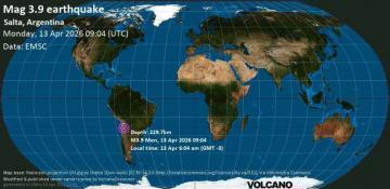 Magnitude 3.9 earthquake strikes Salta Province, Argentina
