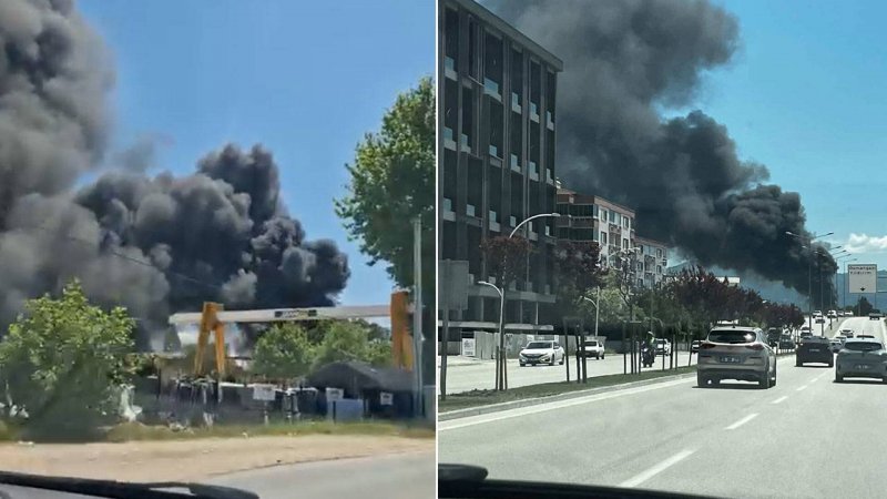 Massive plastics warehouse fire sends thick black smoke over Bursa, Türkiye - VIDEO 