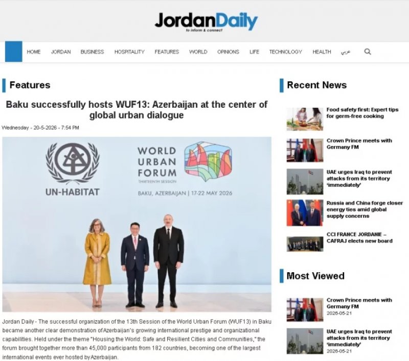 WUF13 in Baku gets attention from Jordanian media