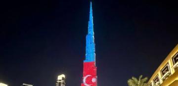 Dubai's Burj Khalifa lights up in Azerbaijani flag colors