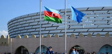 WUF13 flags of Azerbaijan and the UN lowered