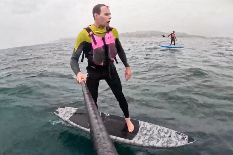 Don't Fall!: Hydrofoil surfer stalked by Great White in 10-minute chase -  VIDEO 