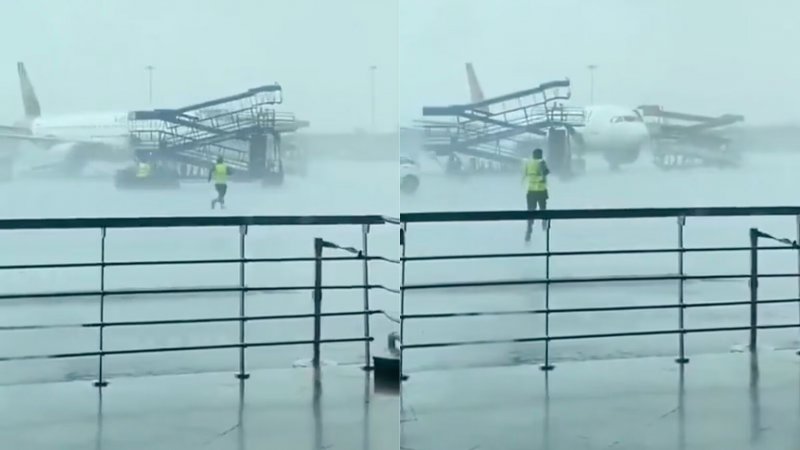 Strong winds damage 3 parked aircraft at Delhi airport -  VIDEO 