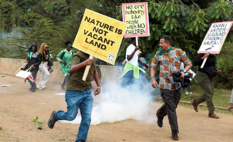Kenya police fire tear gas, arrest ex chief justice at national park protest 