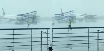 Strong winds damage 3 parked aircraft at Delhi airport -  VIDEO 