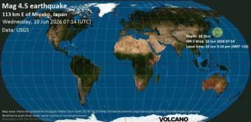 Moderate magnitude 4.5 earthquake strikes off the coast of Iwate, Japan