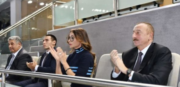 Ilham Aliyev, his spouse watching Azerbaijan-Germany volleyball match