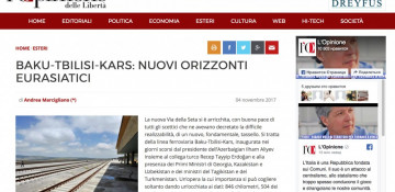 L’Opinione newspaper calls Baku-Tbilisi-Kars railroad “a cooperation corridor”