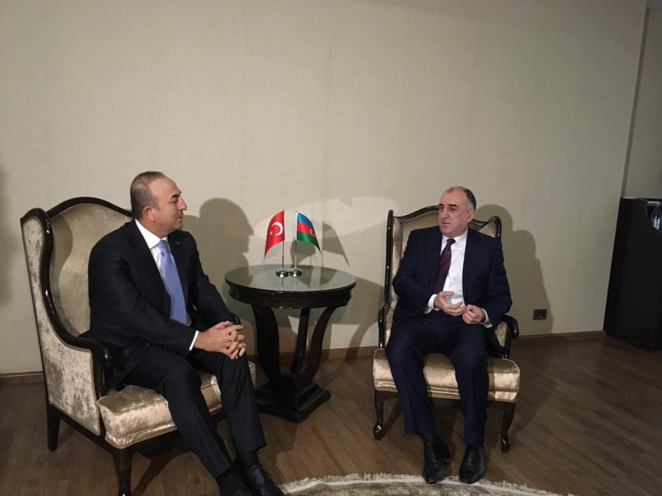 Azerbaijan's Foreign Minister Elmar Mammadyarov meets his Turkish counterpart