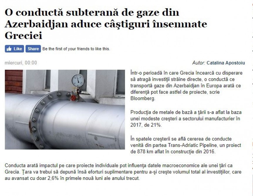 Romanian newspaper publishes article about TAP