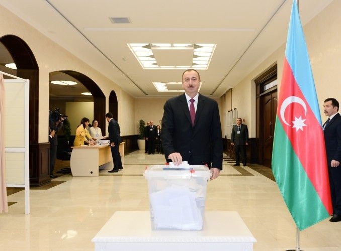 President Ilham Aliyev votes in presidential election