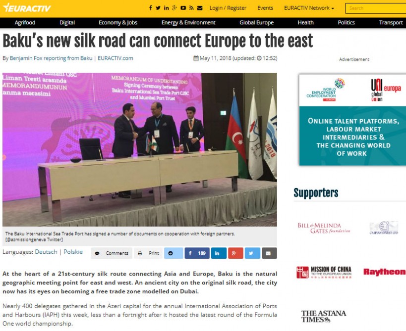 EurActiv: Baku’s new silk road can connect Europe to the east