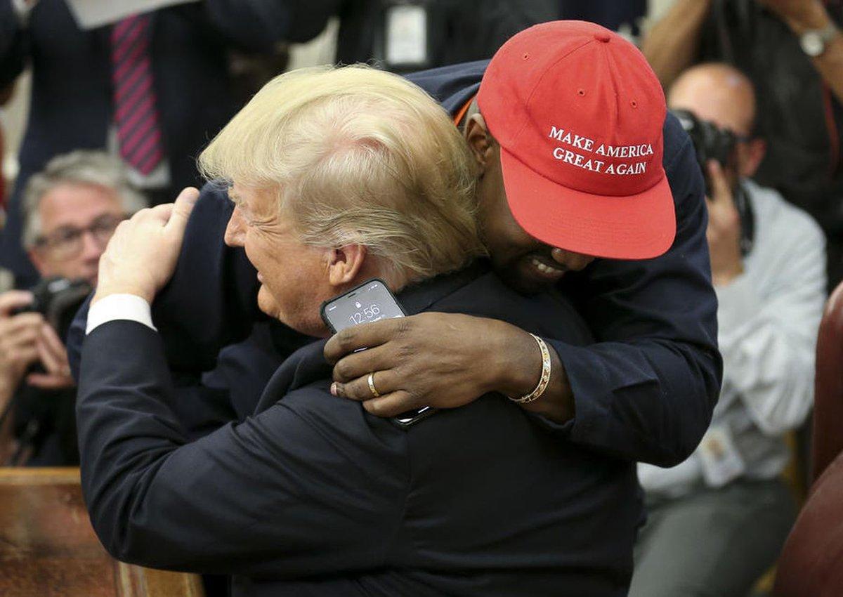 Kanye West defends support for Trump, in front of Trump