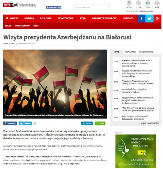 Polish portal highlights President Ilham Aliyev’s official visit to Belarus