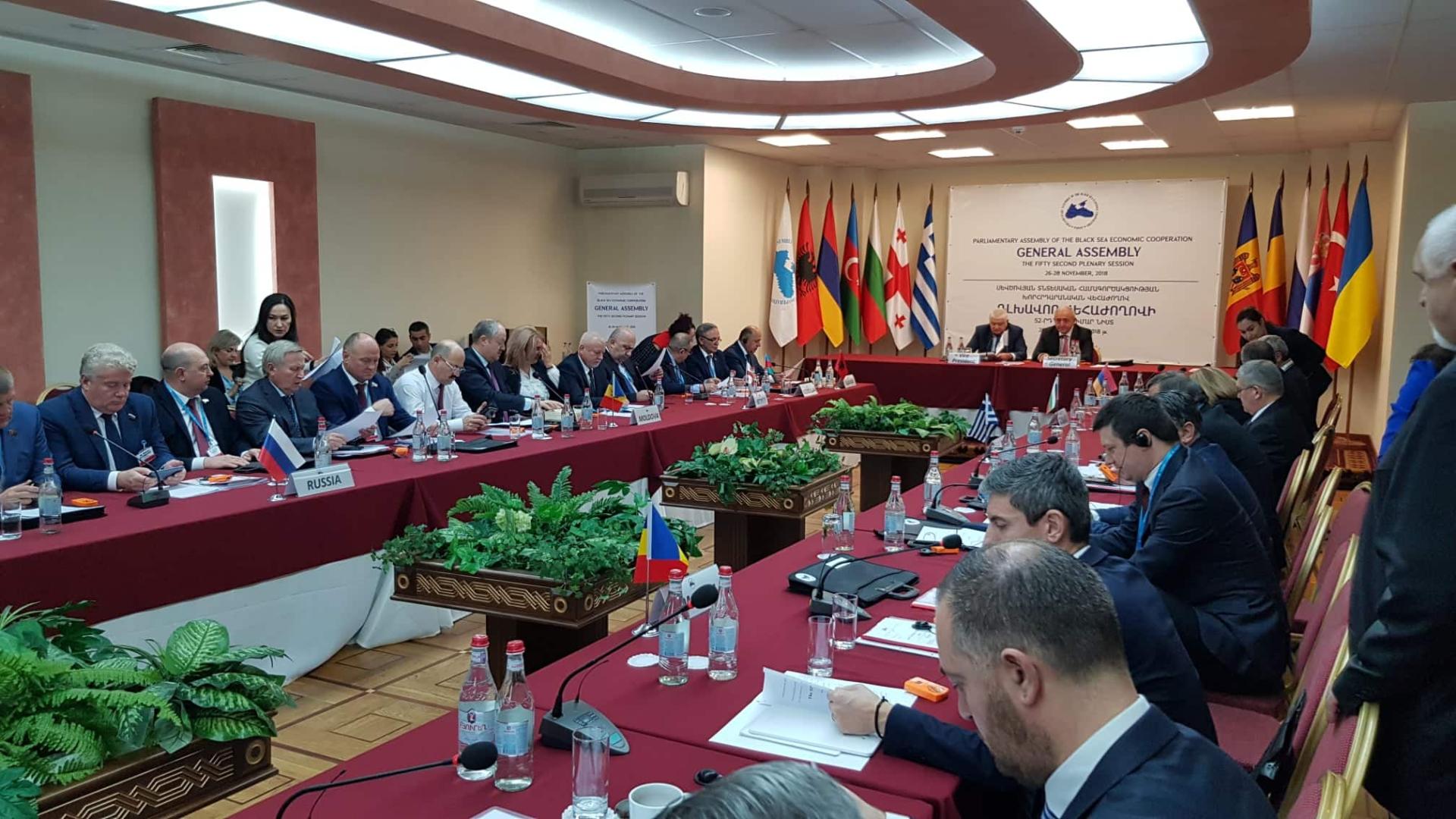 Azerbaijani MPs attending PABSEC plenary session in Yerevan