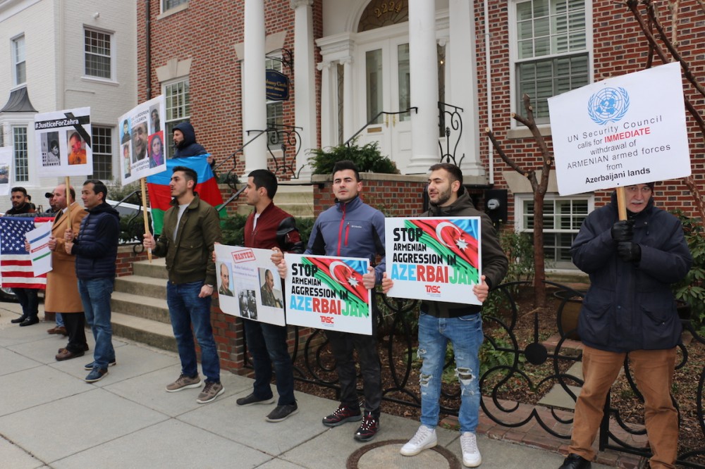 Azerbaijanis stage protest outside Armenian embassy in Washington to commemorate Khojaly genocide anniversary 