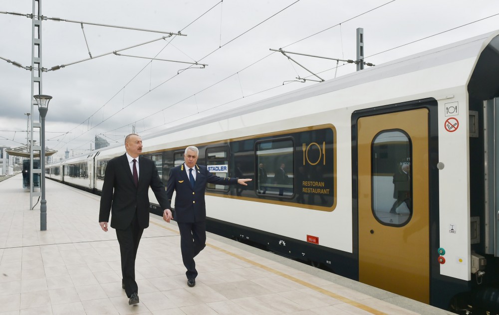 President Ilham Aliyev views passenger train to run on BTK route