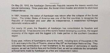 U.S. City of Phoenix proclaims May 28 as ‘Azerbaijan National Day’