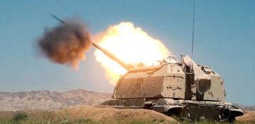 Azerbaijani artillery fires Msta-S howitzers
