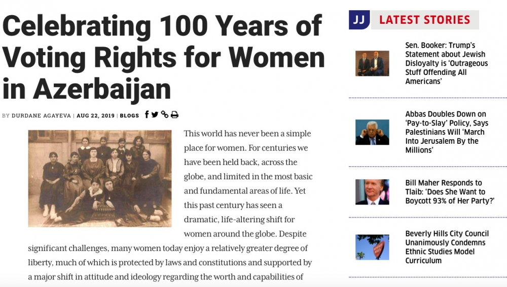 Jewish Journal: Celebrating 100 years of voting rights for women in Azerbaijan