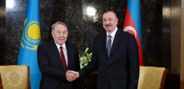 Azerbaijan President Ilham Aliyev meets with First President of Kazakhstan Nursultan Nazarbayev