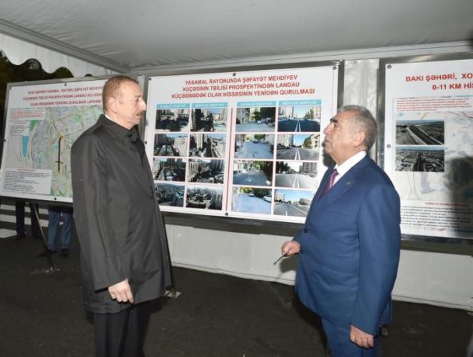 President Ilham Aliyev views renovation work done at Shafayat Mehdiyev street