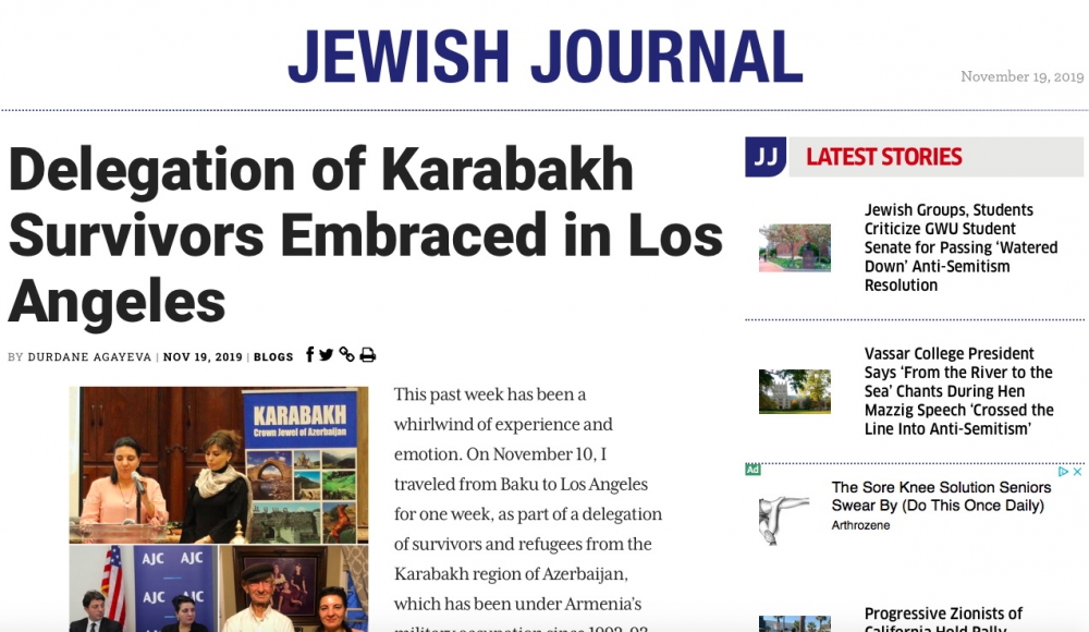Jewish Journal: Delegation of Karabakh Survivors Embraced in Los Angeles