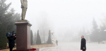 President Ilham Aliyev arrives in Shamakhi district for visit