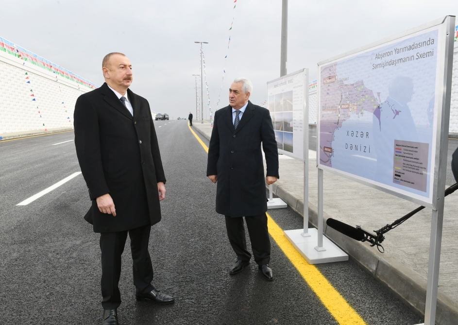 President Ilham Aliyev inaugurates highway tunnel in Pirshaghi settlement